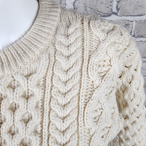Irelandseye Cara Crew Neck 100% Virgin Wool Cream Size Small Fisherman - Picture 5 of 14